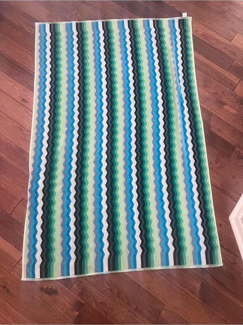 Missoni Striped Chevron Cotton Towel in Teal, Turquoise, Navy & Black